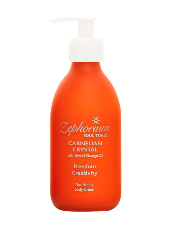Zephorium Soul Tonics Sacral Chakra Carnelian Crystal Freedom and Creativity Sweet Orange Oil Luxury Organic Body Lotion