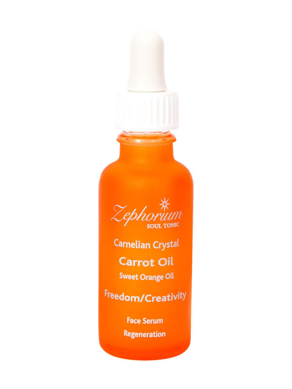 Zephorium Soul Tonics Sacral Chakra Carnelian Crystal Freedom and Creativity Regeneration Organic Face Serum with Sweet Orange Oil, Carrot Oil and Apricot Kernel Oil
