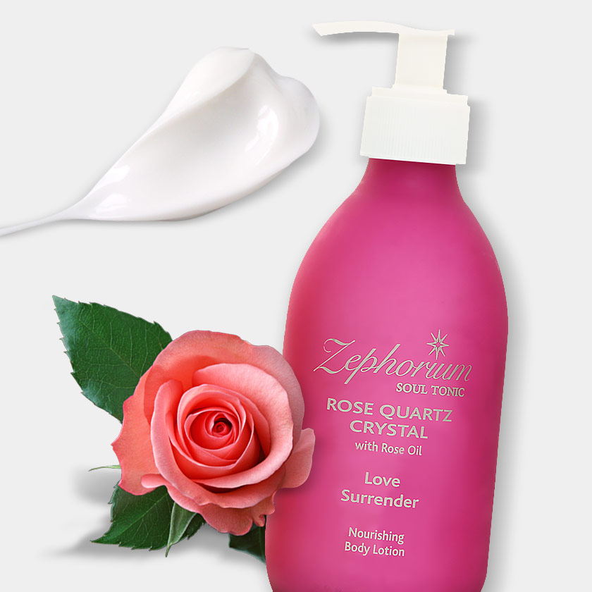 Zephorium Soul Tonics Heart Chakra Rose Quartz Crystal Love and Surrender Rose Oil Luxury Organic Body Lotion