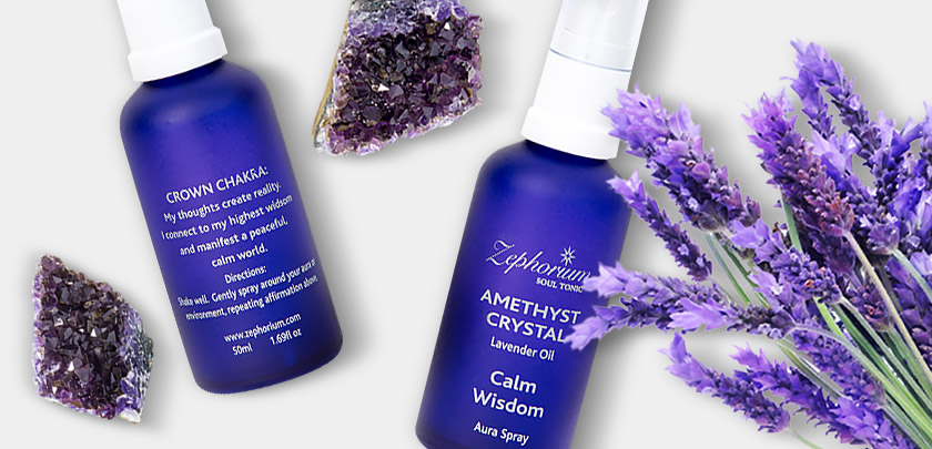 Zephorium Soul Tonics Crown Chakra Amethyst Crystal Calm and Wisdom Lavender Oil Natural Chakra Aura Spray and Chakra Balancing Mist