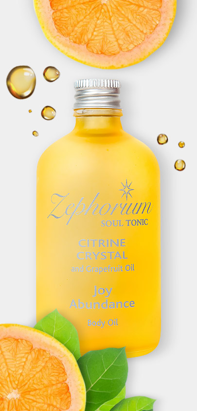 Zephorium Soul Tonics Solar Plexus Chakra Citrine Crystal Joy and Abundance Grapefruit Oil Natural Body and Massage Oil