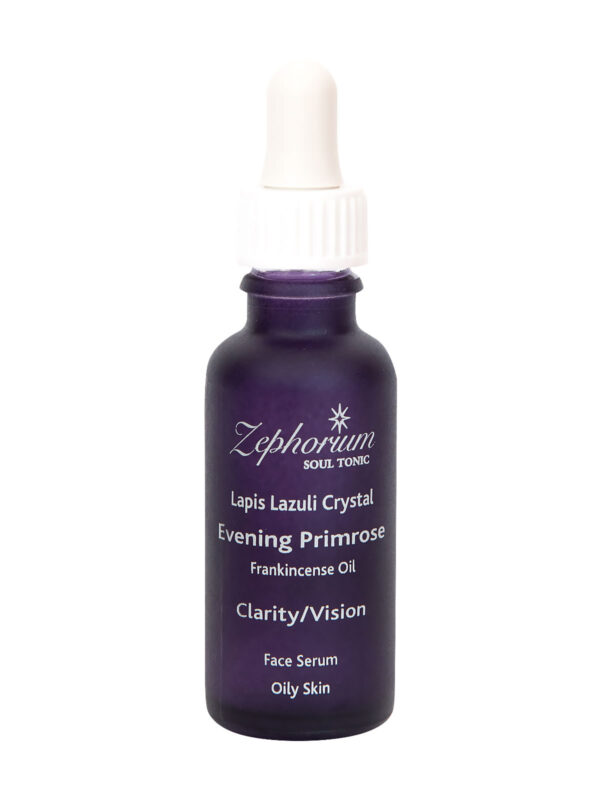Zephorium Soul Tonics Brow Chakra Lapis Lazuli Crystal Clarity and Vision Oily Skin Organic Face Serum with Frankincense Oil, Evening Primrose Oil and Apricot Kernel Oil